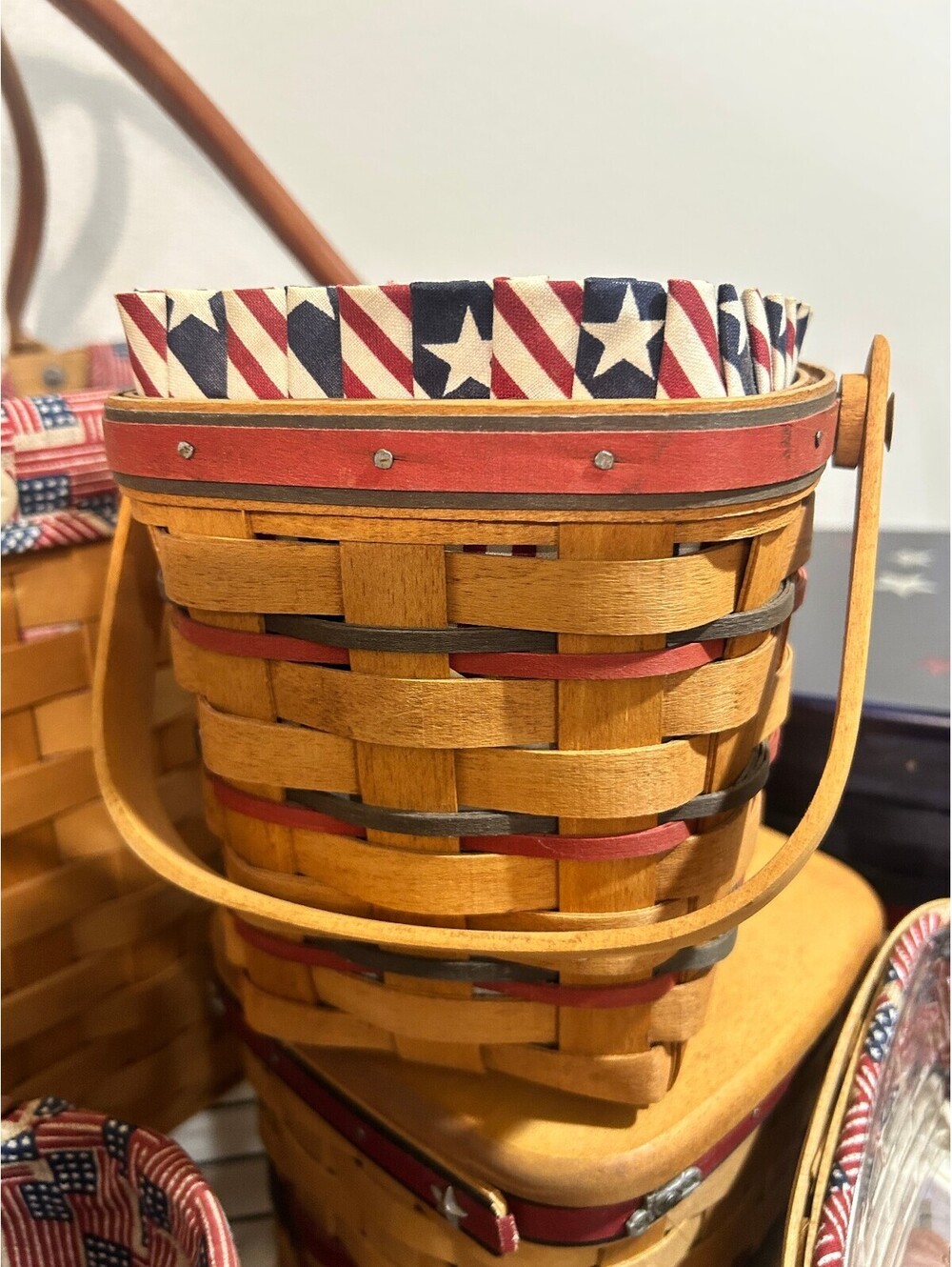Longaberger All American Carry Along Basket with Patriotic Liner & Protector